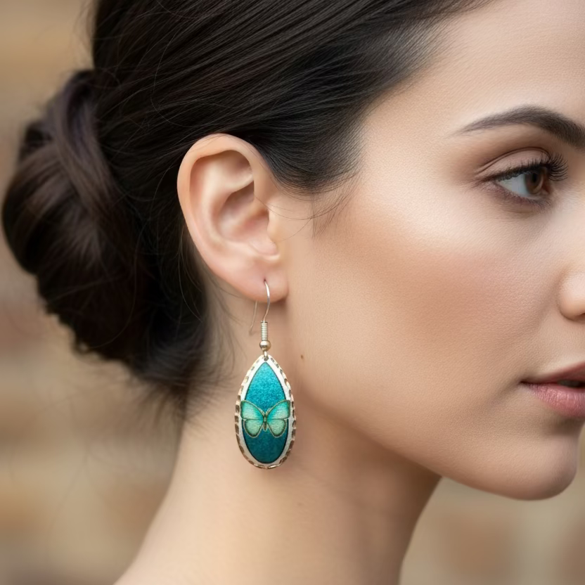 Blue Butterfly Copper Earrings
