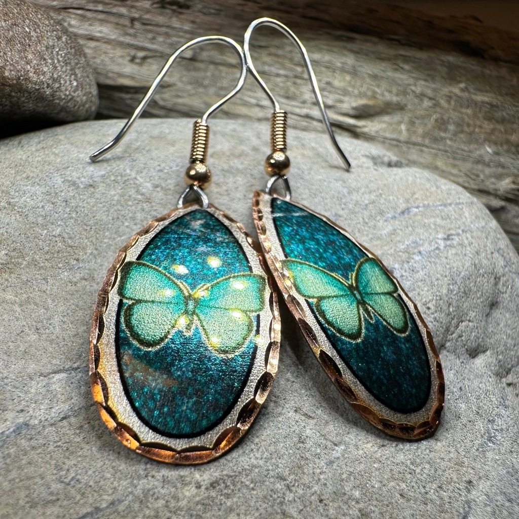 Blue Butterfly Copper Earrings | Dangle Earrings | Wiccan Center