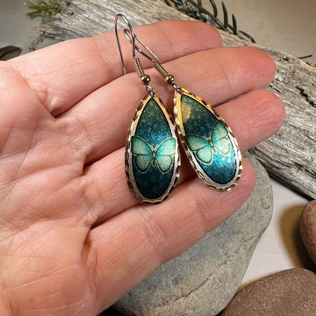 Blue Butterfly Copper Earrings