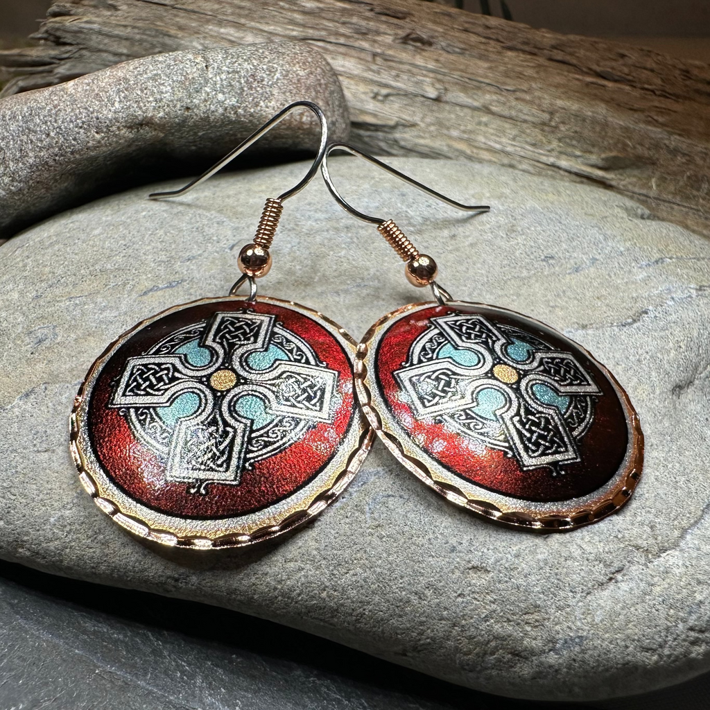 Ancient Celtic Cross Copper Earrings