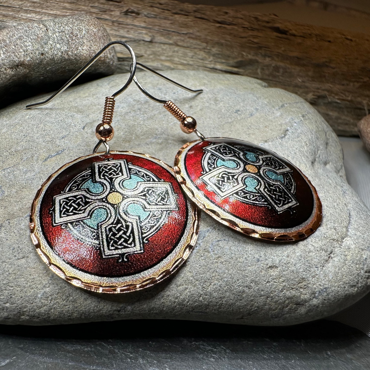 Ancient Celtic Cross Copper Earrings
