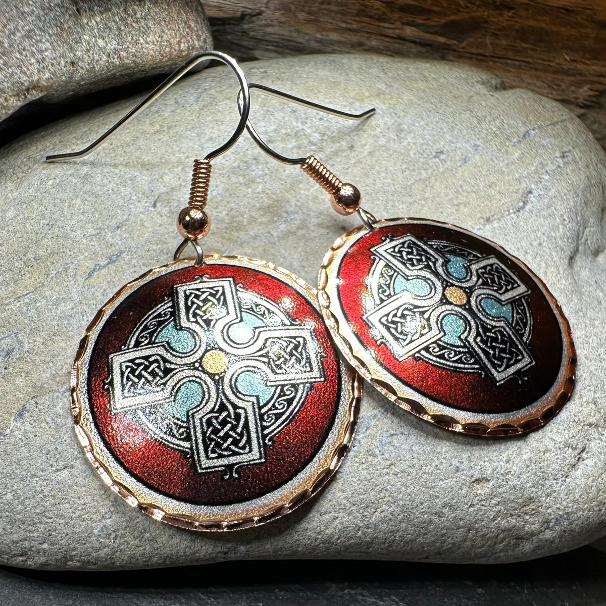 Ancient Celtic Cross Copper Earrings