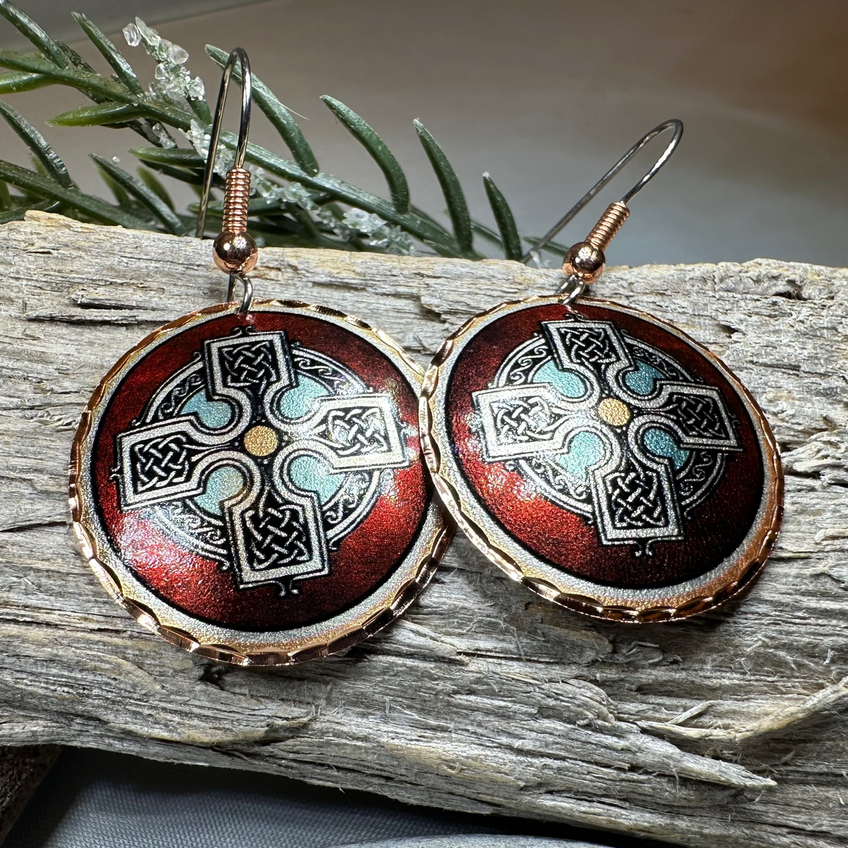Ancient Celtic Cross Copper Earrings