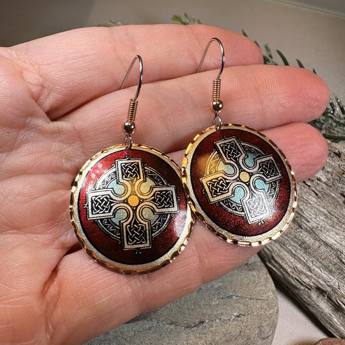 Ancient Celtic Cross Copper Earrings