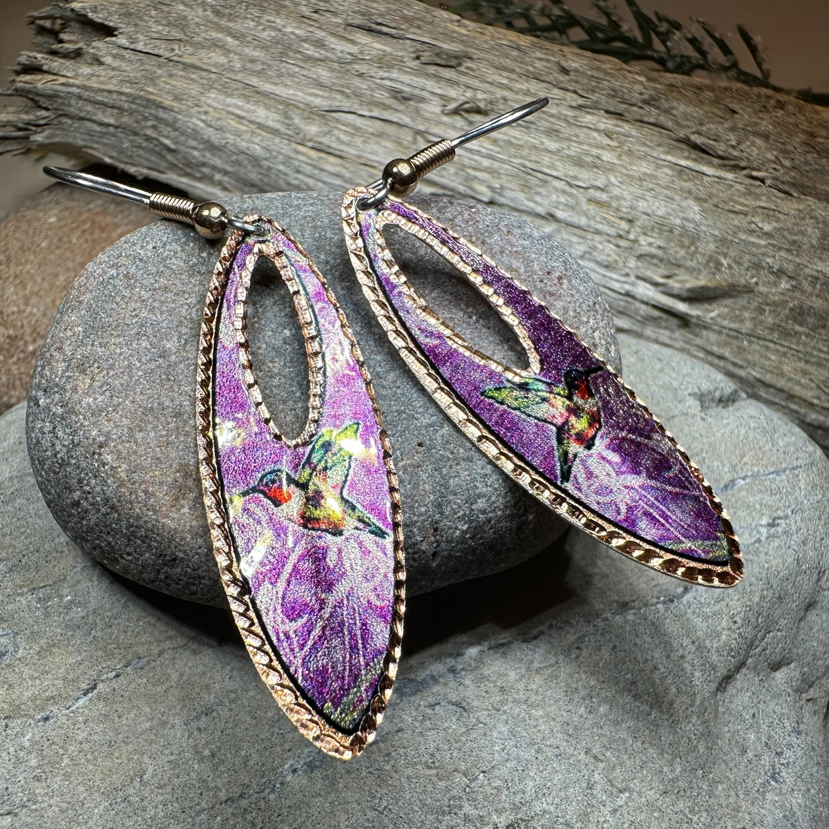 Joyful Hummingbird Copper Earrings | Dangle Earrings | Wiccan Center
