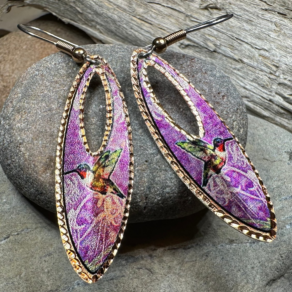 Joyful Hummingbird Copper Earrings | Dangle Earrings | Wiccan Center