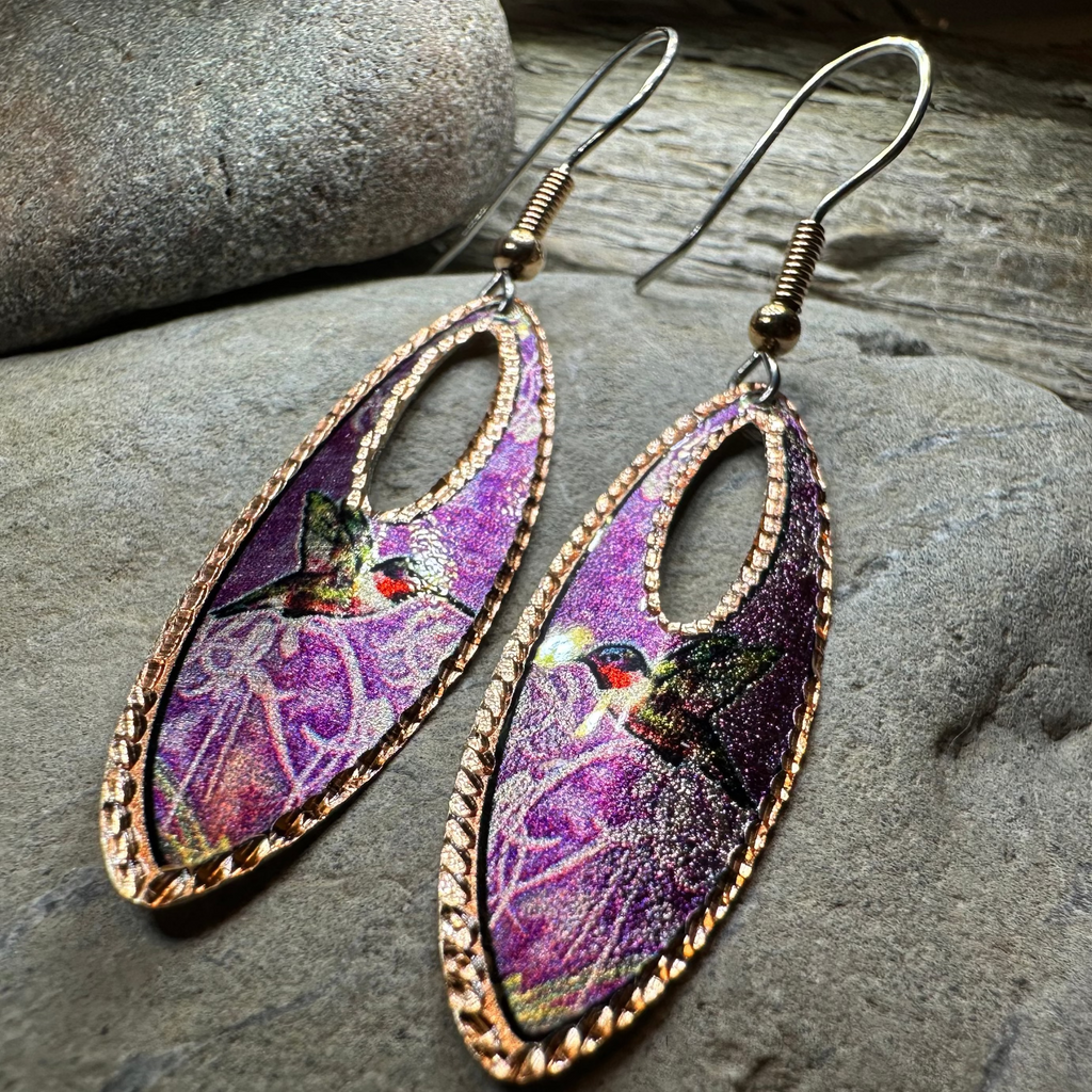 Joyful Hummingbird Copper Earrings | Dangle Earrings | Wiccan Center