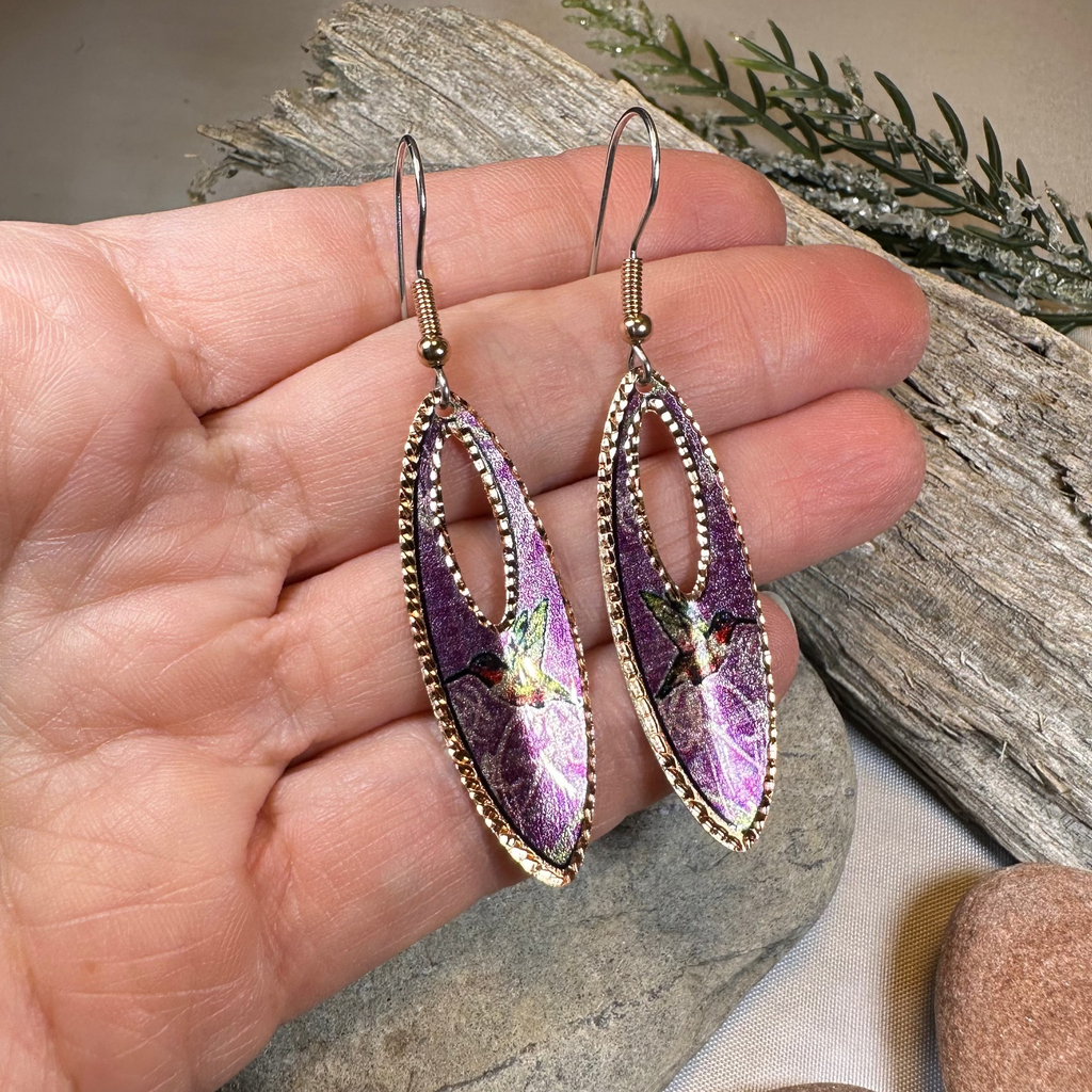 Joyful Hummingbird Copper Earrings | Dangle Earrings | Wiccan Center