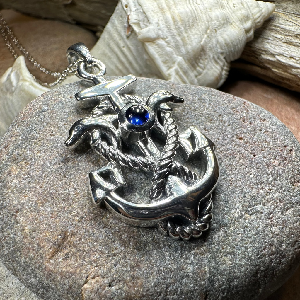 Dolphin Anchor Necklace in Sterling Silver