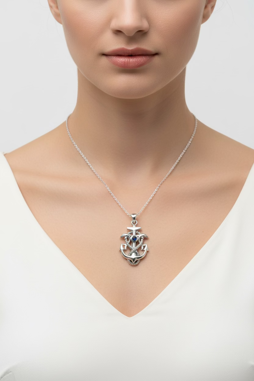 Dolphin Anchor Necklace in Sterling Silver