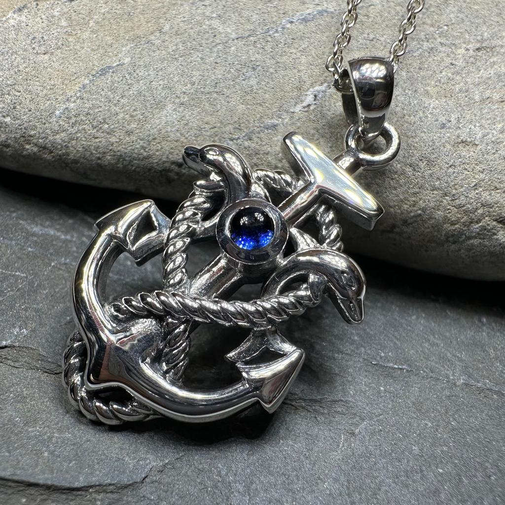 Dolphin Anchor Necklace in Sterling Silver