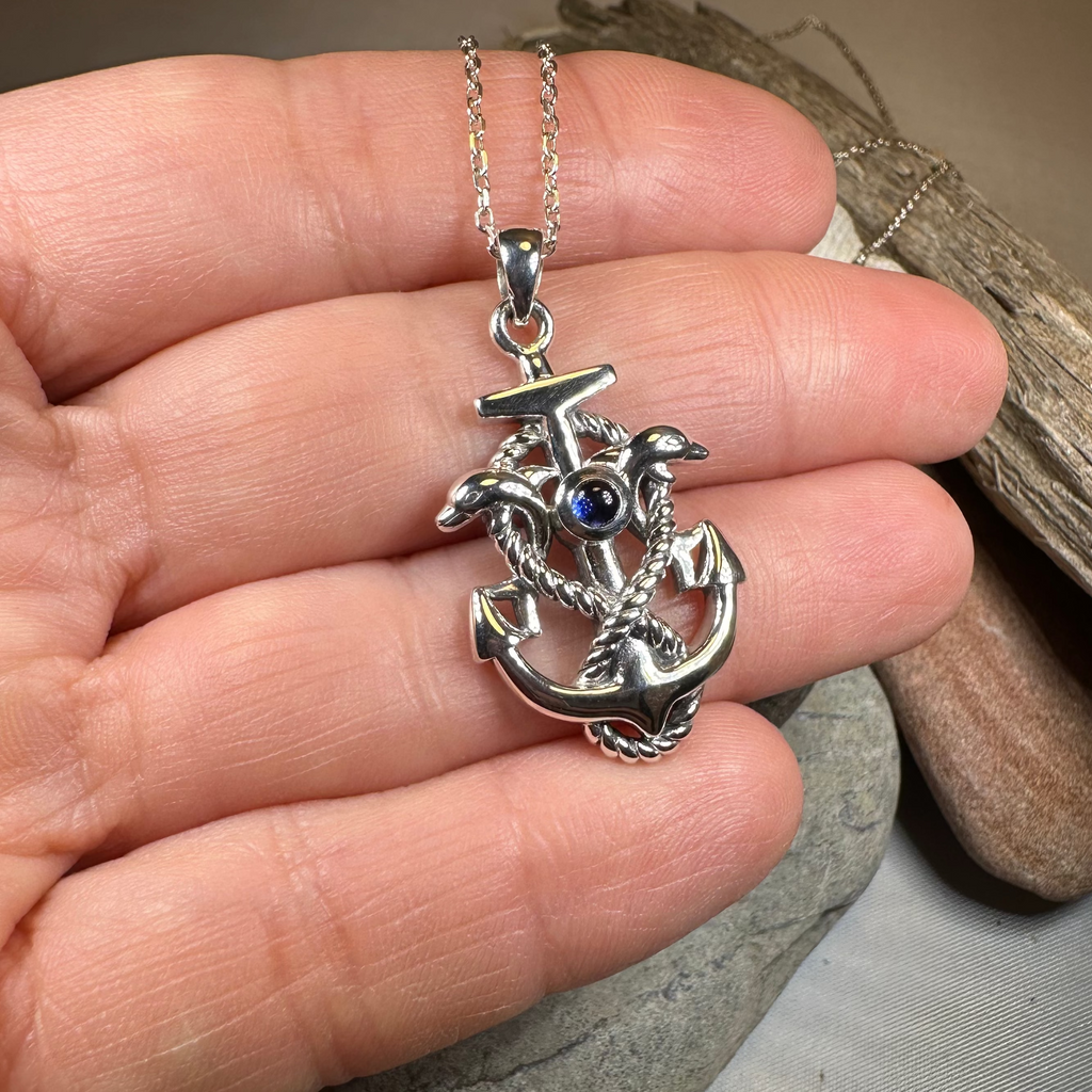 Dolphin Anchor Necklace in Sterling Silver