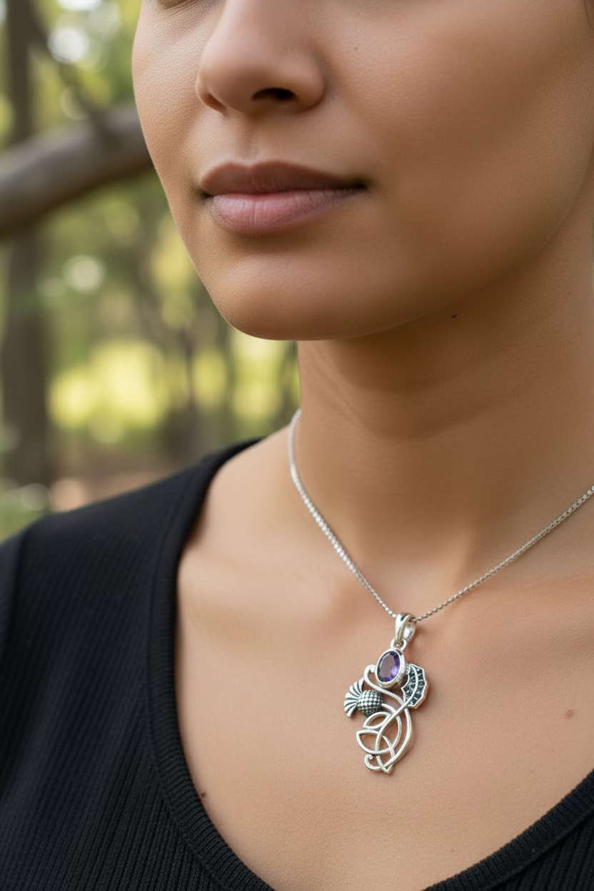 Mirren Amethyst Thistle Necklace | Pendant | Wiccan Center