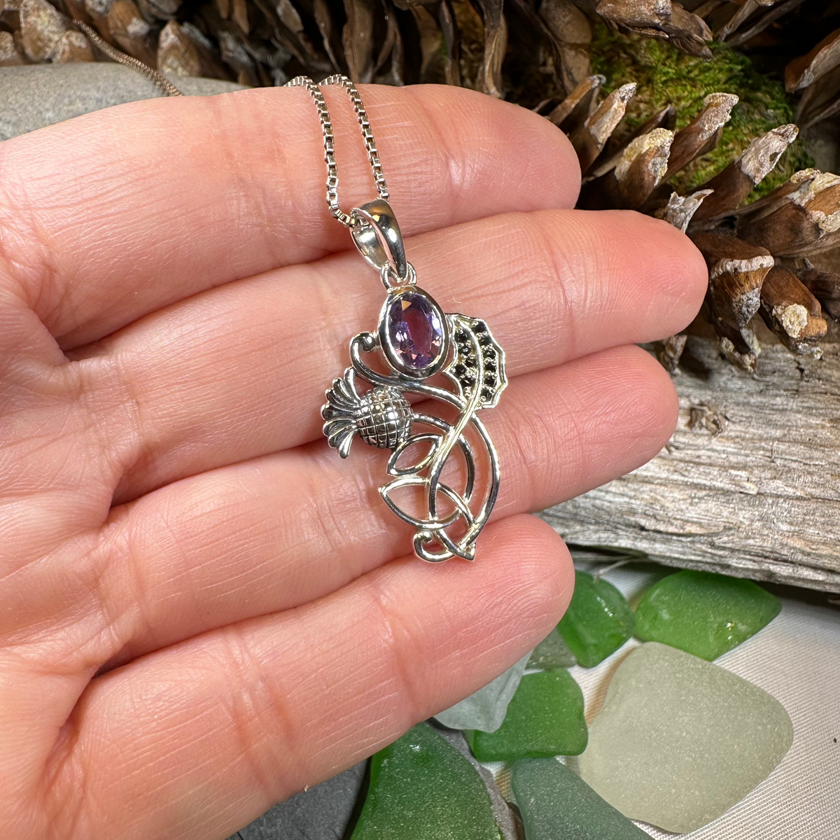 Mirren Amethyst Thistle Necklace | Pendant | Wiccan Center
