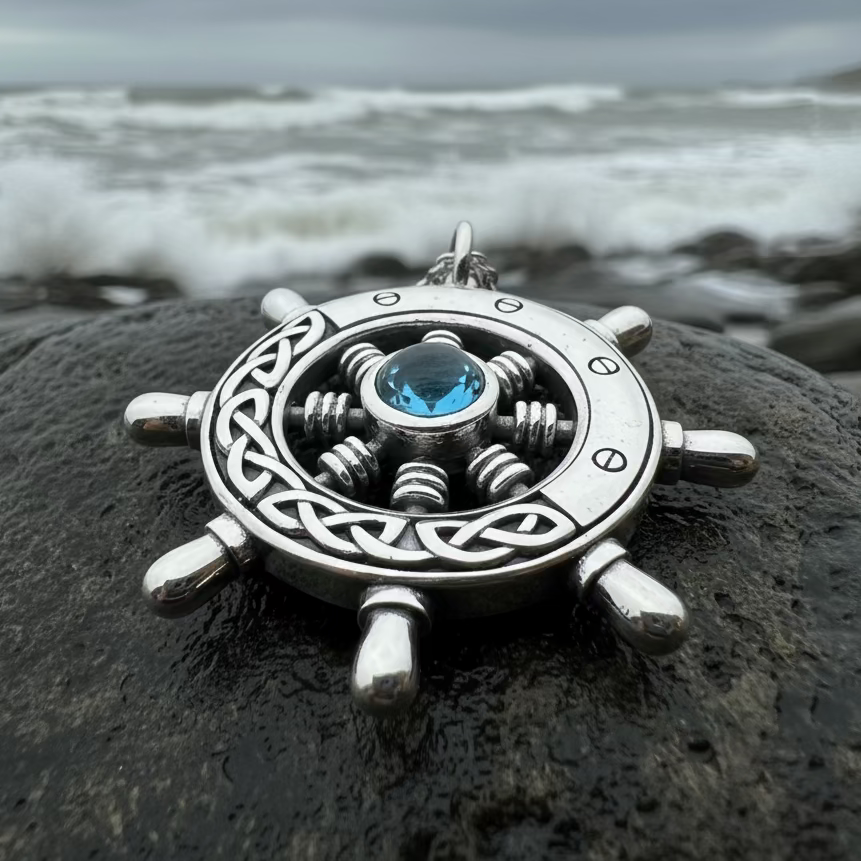 Keswick Celtic Ship's Wheel Necklace in Sterling Silver | Pendant | Wiccan Center