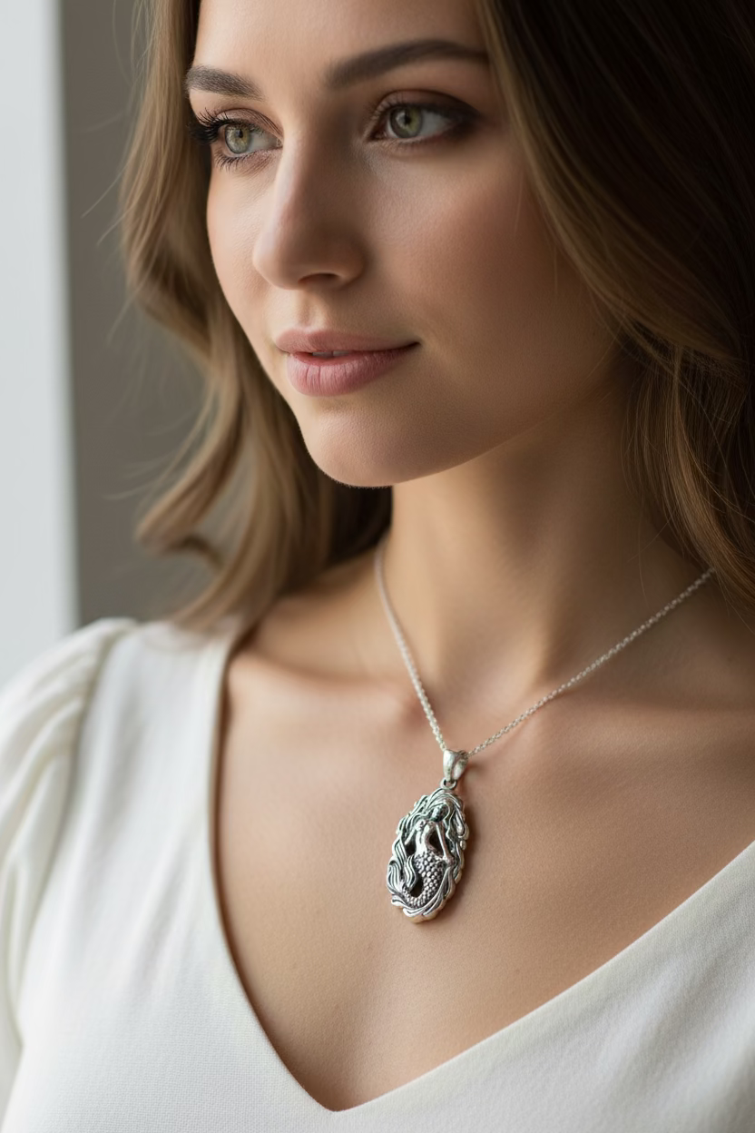 Under the Sea Beachy Mermaid Necklace in Sterling Silver | Pendant | Wiccan Center