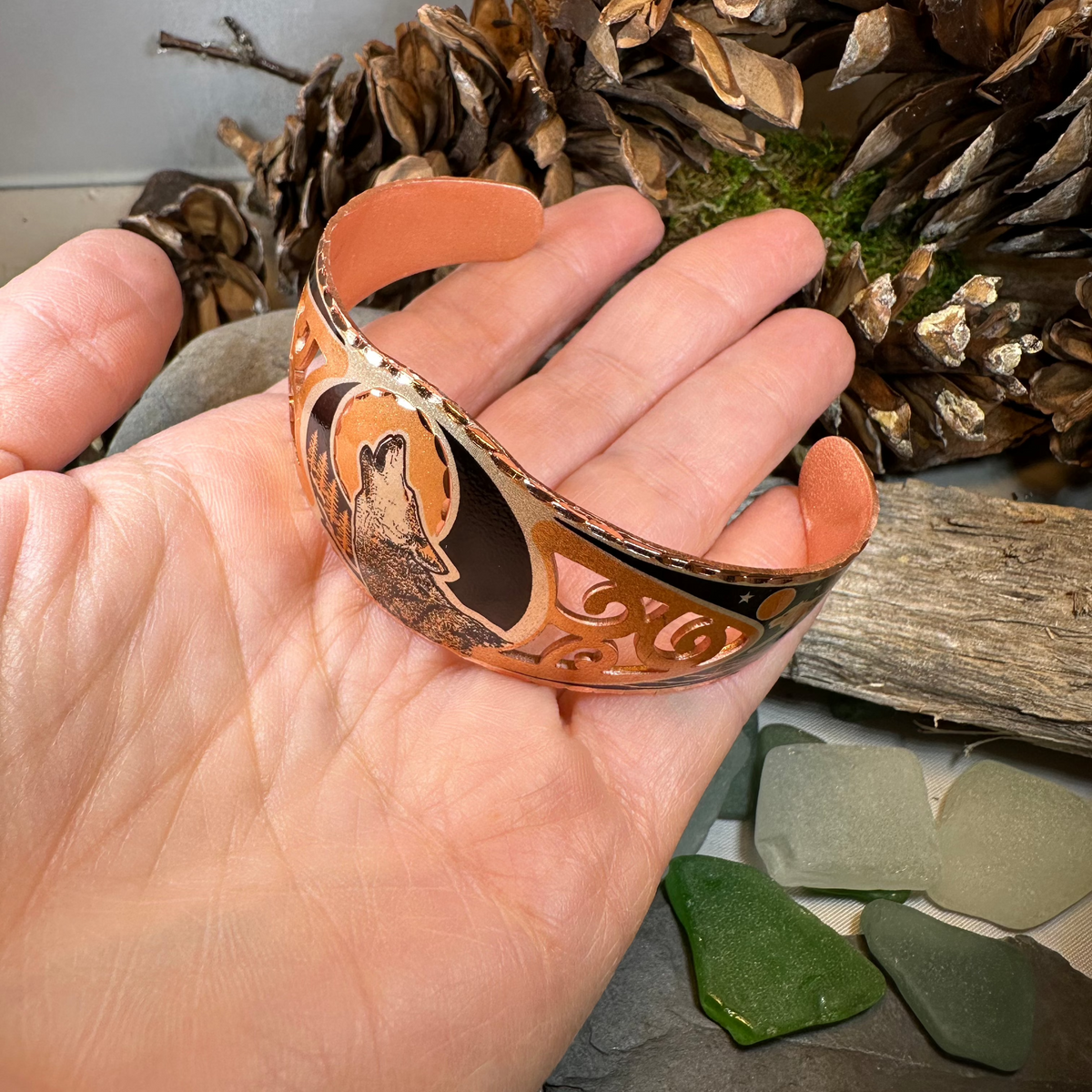 Wolf Spirit Copper Cuff Bracelet