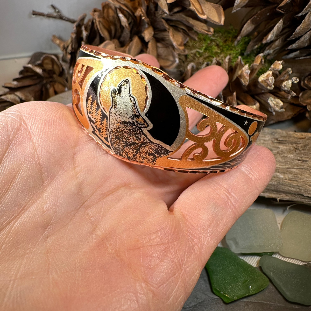 Wolf Spirit Copper Cuff Bracelet