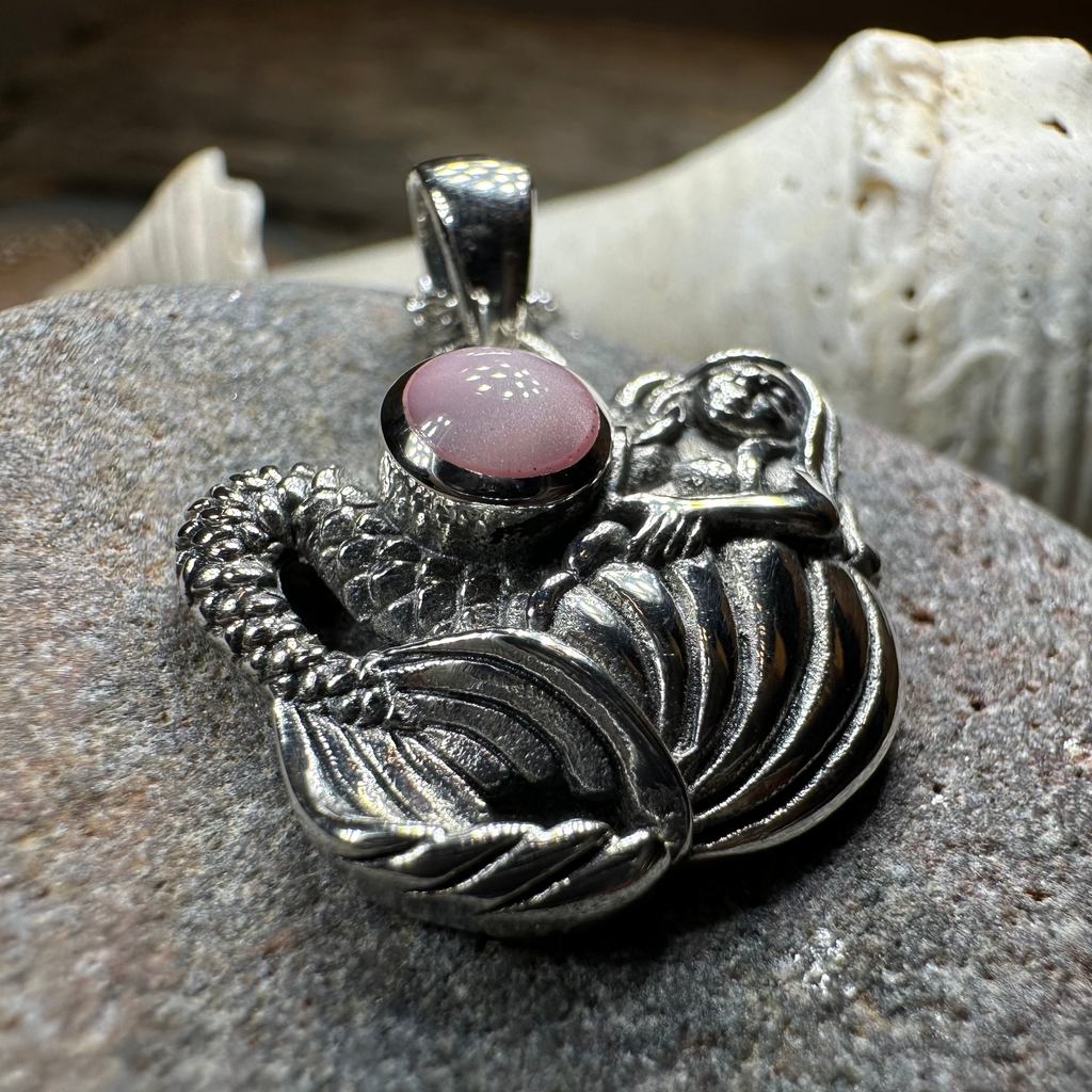 Pink Mermaid Necklace in Sterling Silver | Pendant | Wiccan Center