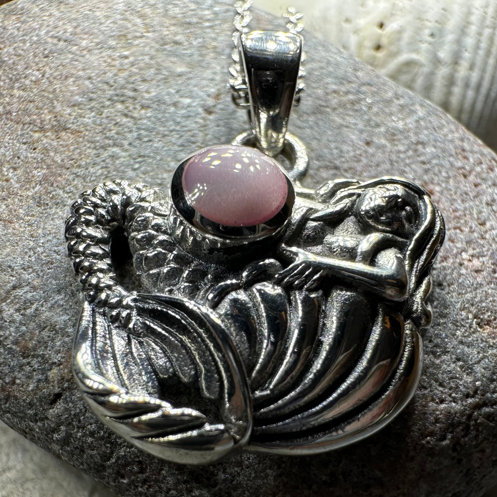 Pink Mermaid Necklace in Sterling Silver | Pendant | Wiccan Center