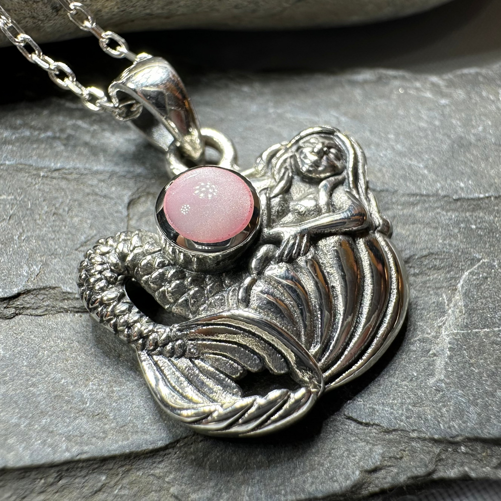 Pink Mermaid Necklace in Sterling Silver | Pendant | Wiccan Center