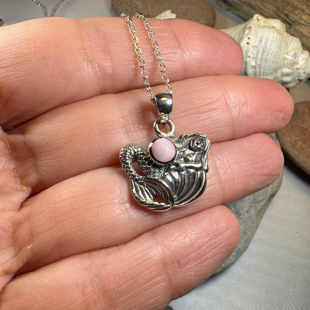 Pink Mermaid Necklace in Sterling Silver | Pendant | Wiccan Center