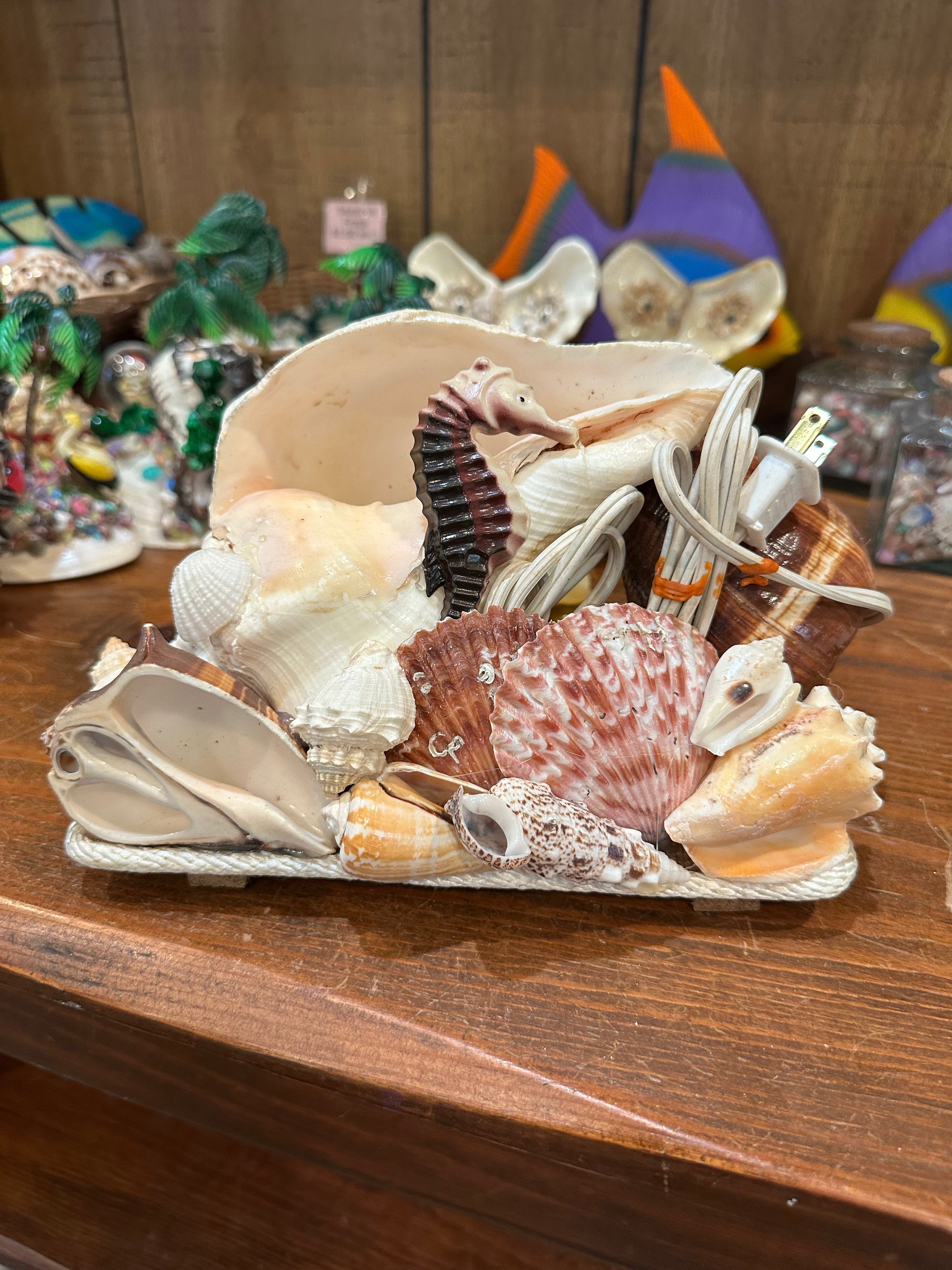 Chank & Mixed Seashells Novelty Light (Seahorse,  Palm Tree, Flamingo, Crucifix Or Marlin Accent)