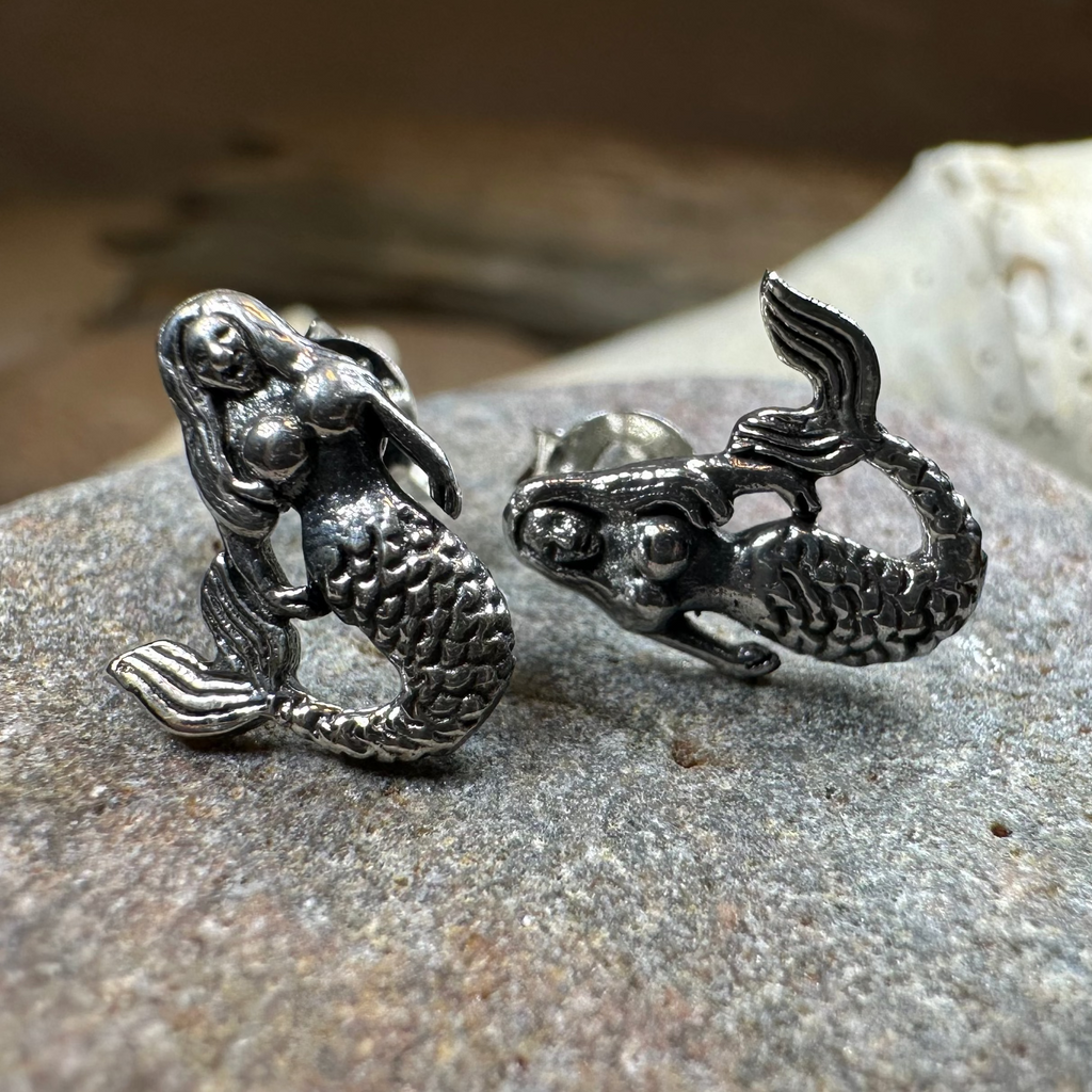 Beach Loving Mermaid Post Earrings in Sterling Silver | Post Earrings | Wiccan Center