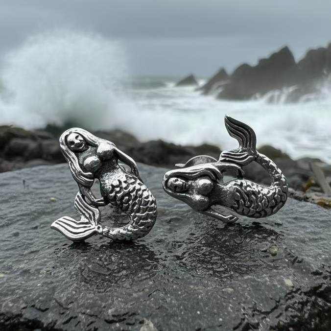 Beach Loving Mermaid Post Earrings in Sterling Silver | Post Earrings | Wiccan Center