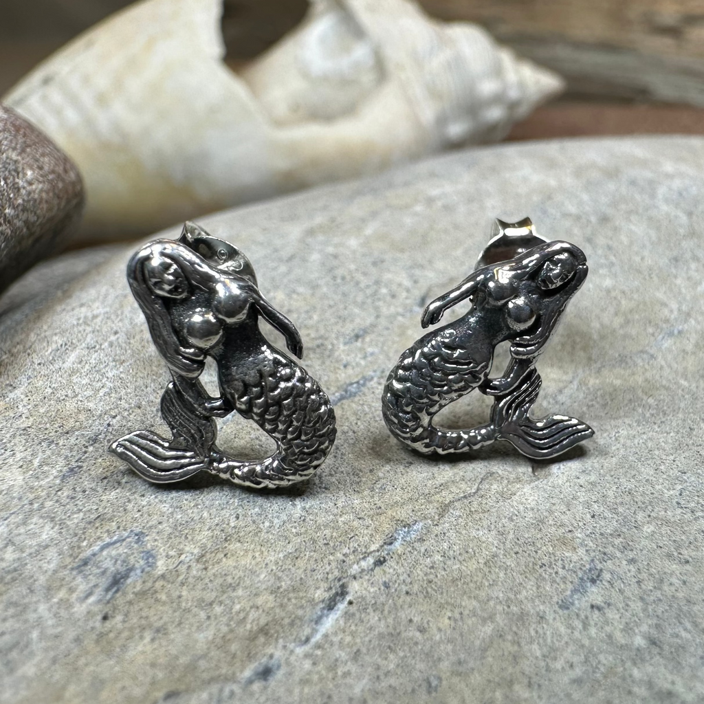 Beach Loving Mermaid Post Earrings in Sterling Silver | Post Earrings | Wiccan Center