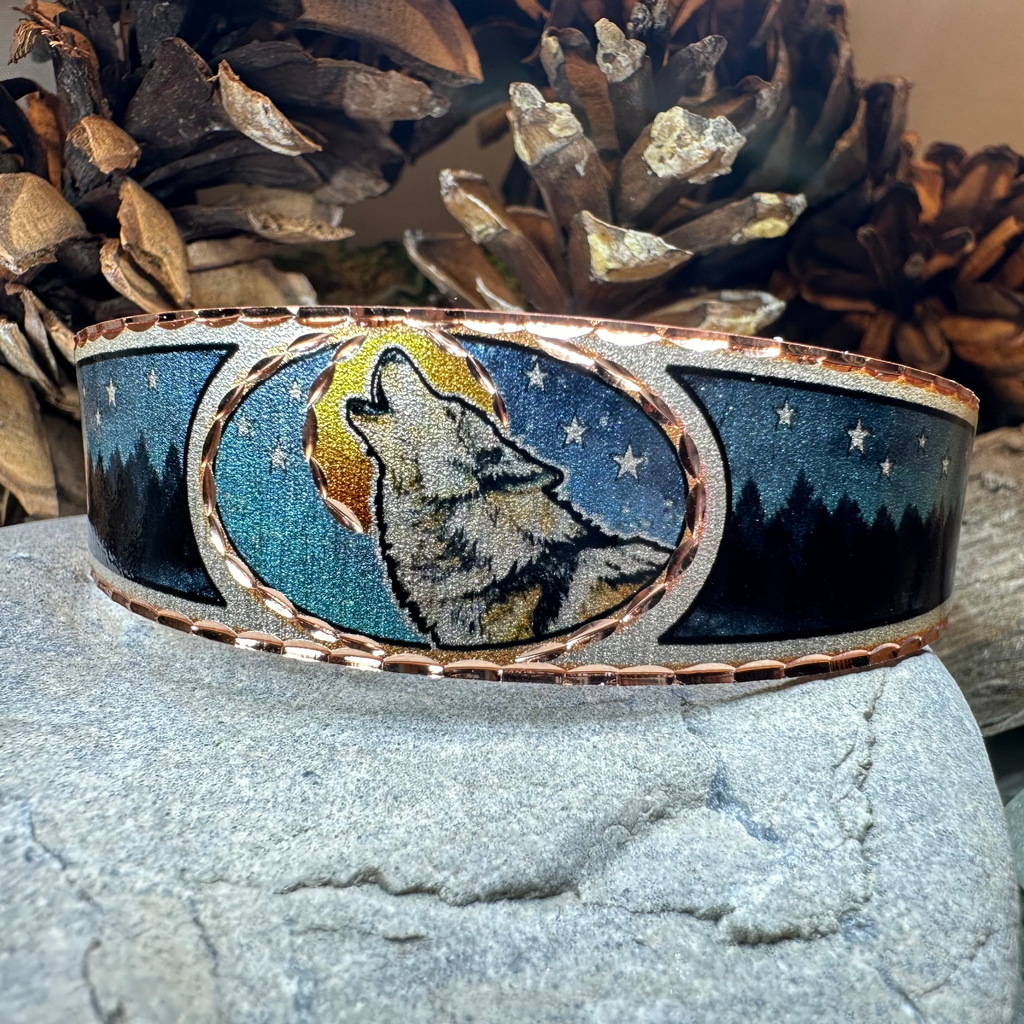 Starry Night Wolf Copper Cuff Bracelet | Bracelet | Wiccan Center