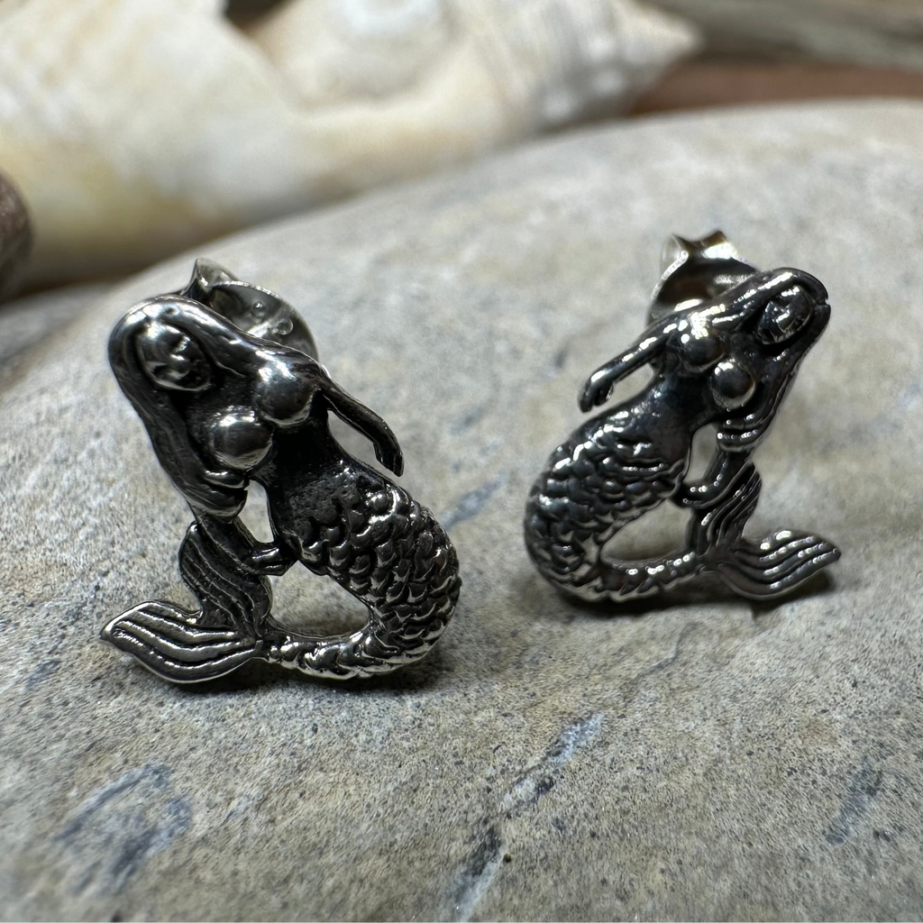 Beach Loving Mermaid Post Earrings in Sterling Silver | Post Earrings | Wiccan Center