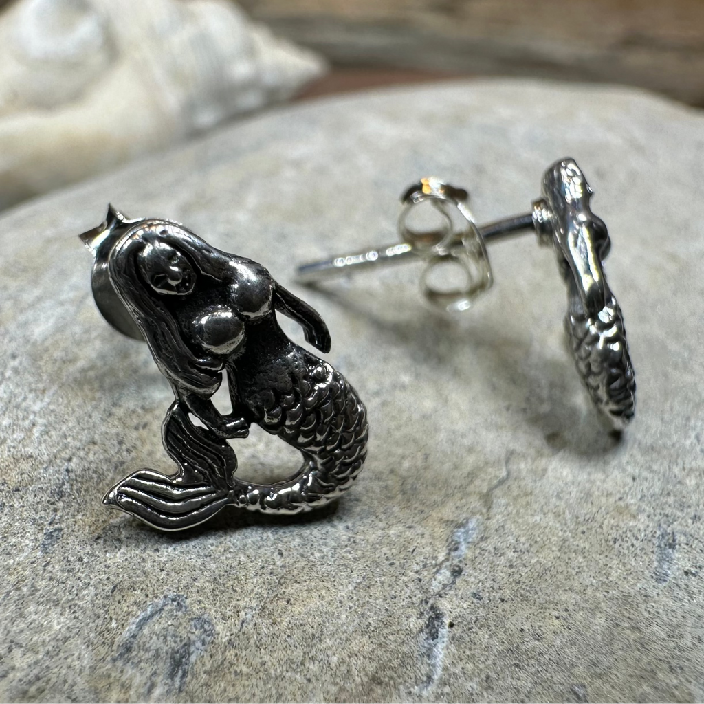Beach Loving Mermaid Post Earrings in Sterling Silver | Post Earrings | Wiccan Center