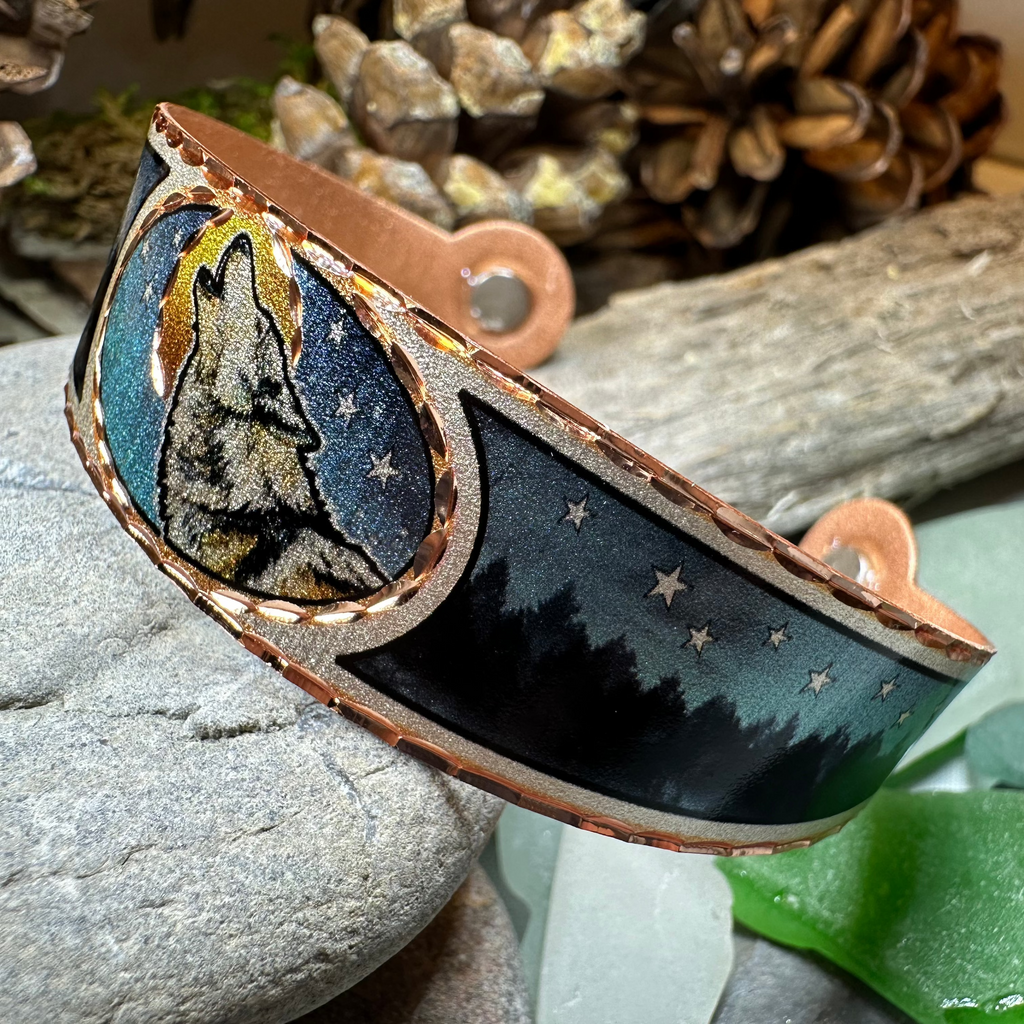 Starry Night Wolf Copper Cuff Bracelet | Bracelet | Wiccan Center