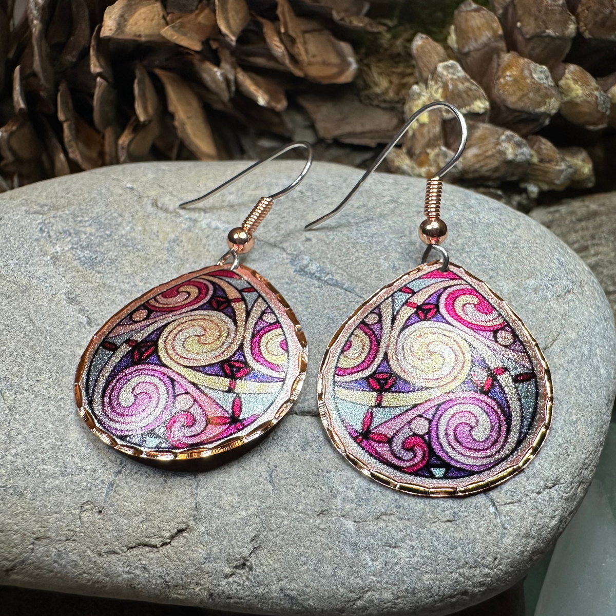 Firestorm Celtic Spiral Copper Earrings | Dangle Earrings | Wiccan Center