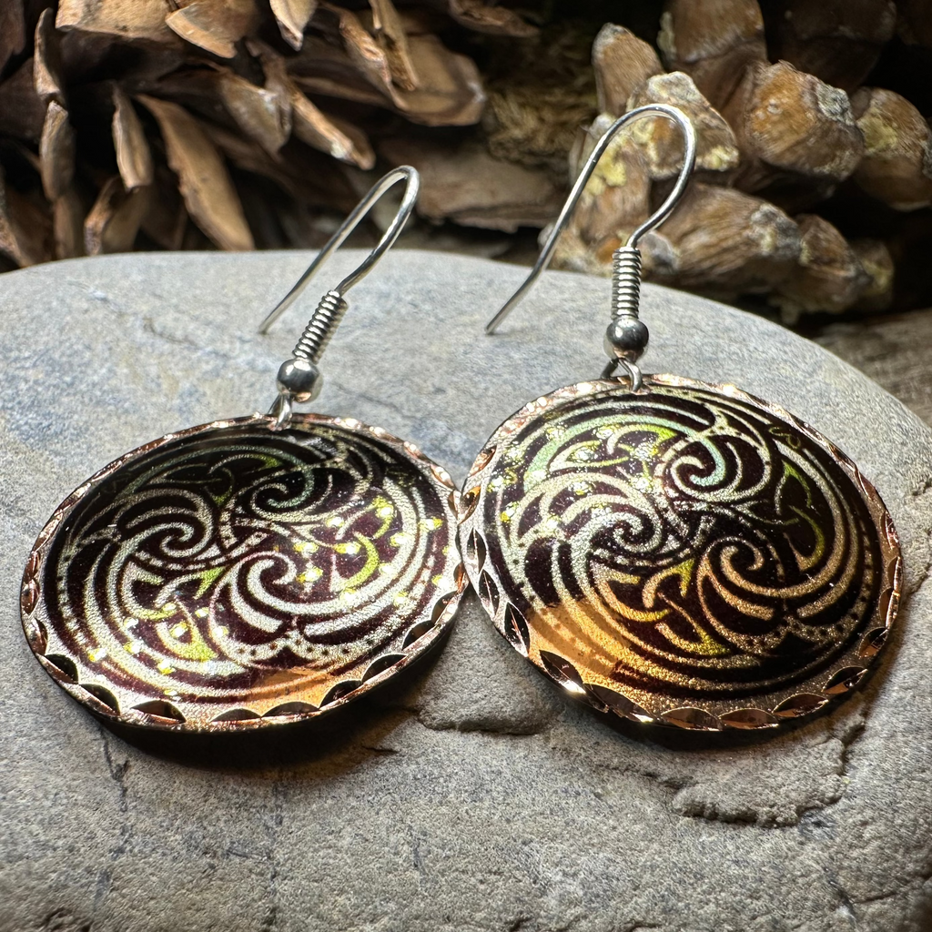 Mystical Celtic Spiral Copper Earrings | Dangle Earrings | Wiccan Center