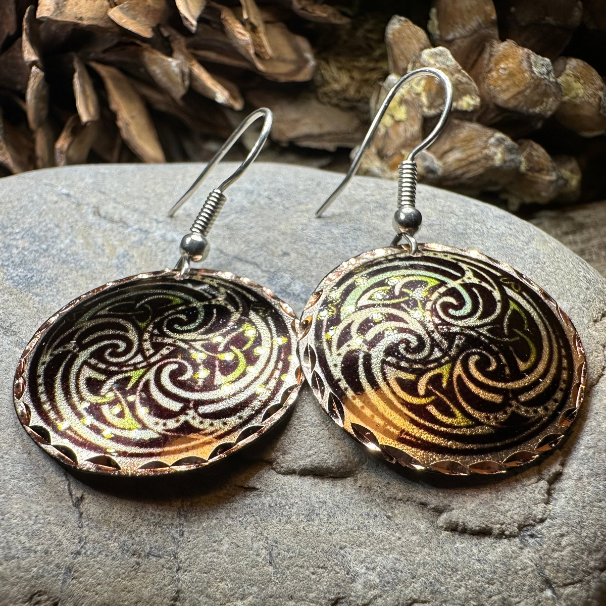 Mystical Celtic Spiral Copper Earrings | Dangle Earrings | Wiccan Center