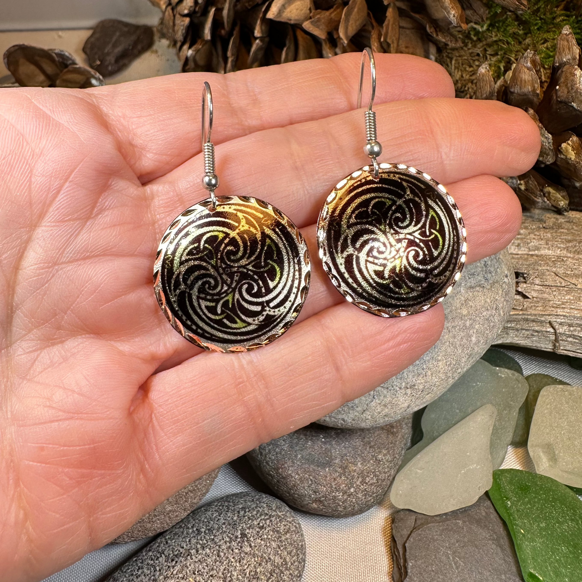Mystical Celtic Spiral Copper Earrings | Dangle Earrings | Wiccan Center