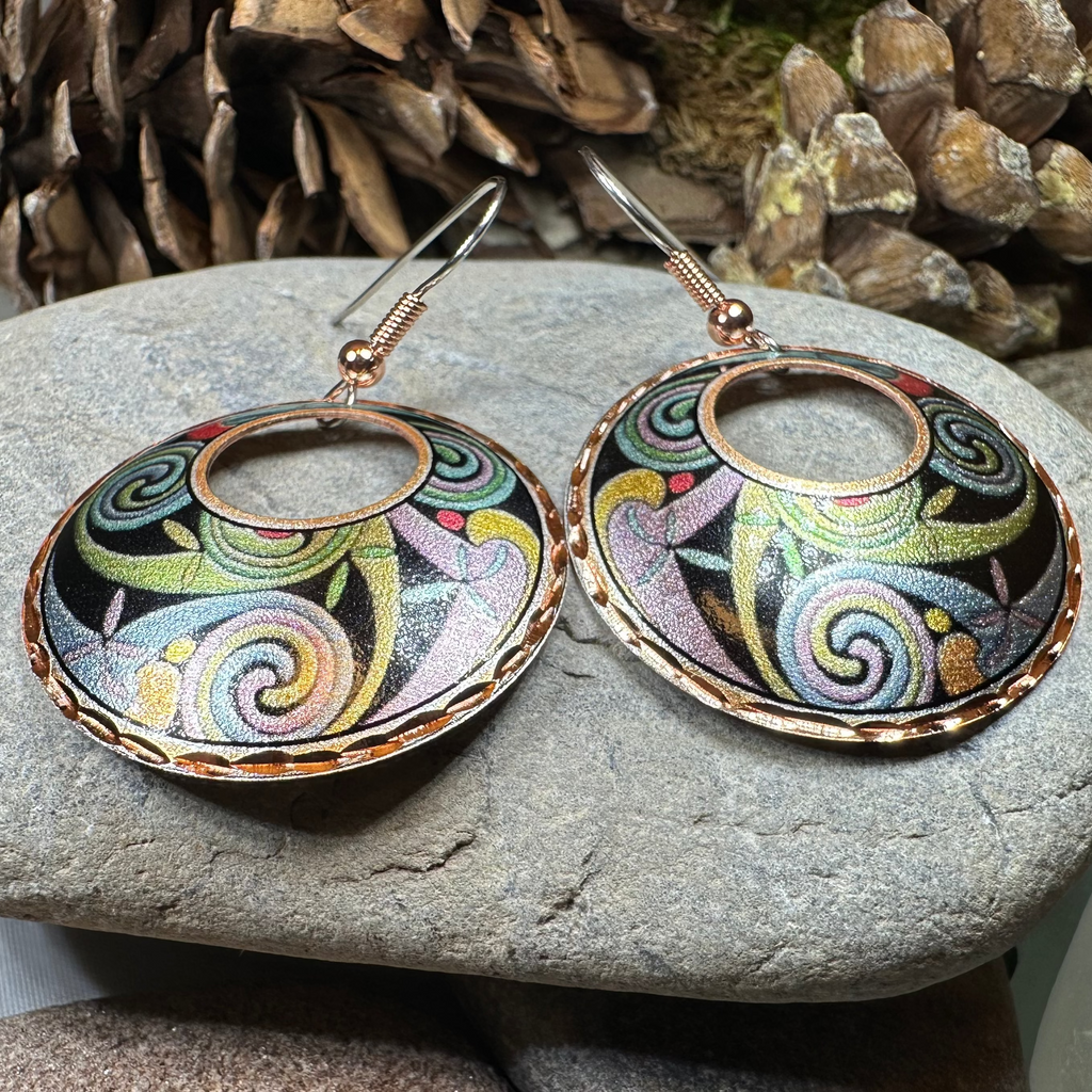 Rainswept Celtic Spiral Copper Earrings | Dangle Earrings | Wiccan Center