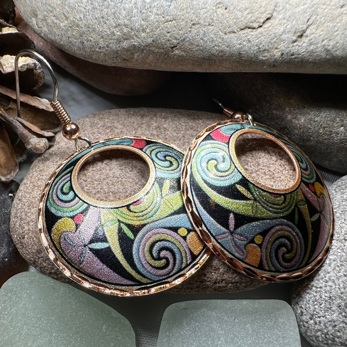 Rainswept Celtic Spiral Copper Earrings | Dangle Earrings | Wiccan Center
