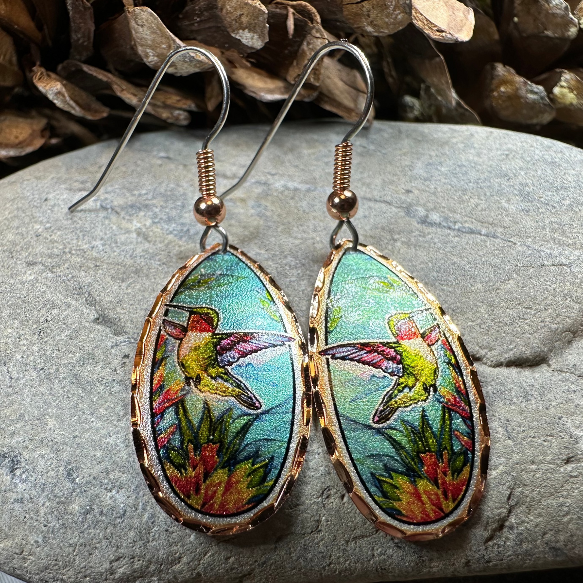 Summer Hummingbird Copper Earrings | Dangle Earrings | Wiccan Center