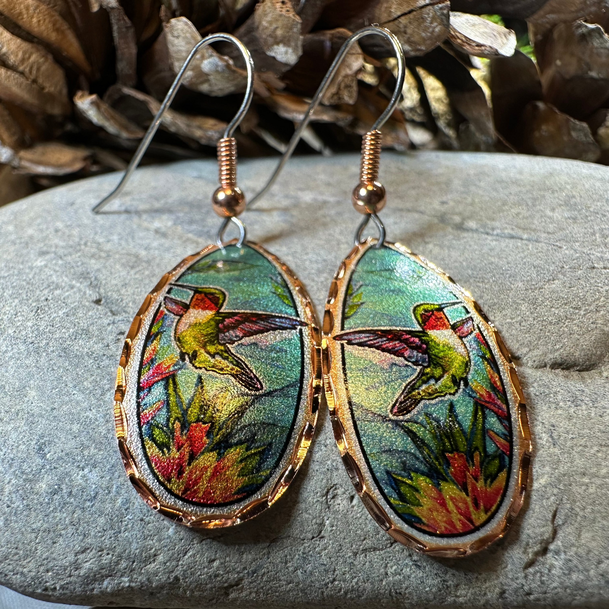 Summer Hummingbird Copper Earrings | Dangle Earrings | Wiccan Center