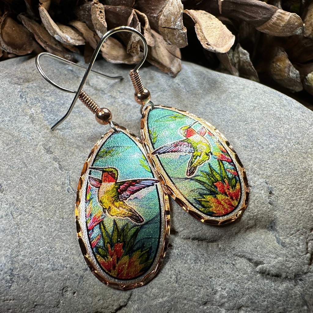 Summer Hummingbird Copper Earrings | Dangle Earrings | Wiccan Center