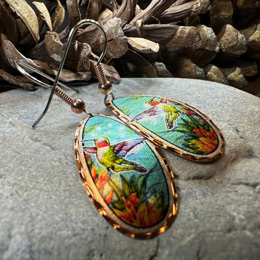 Summer Hummingbird Copper Earrings | Dangle Earrings | Wiccan Center