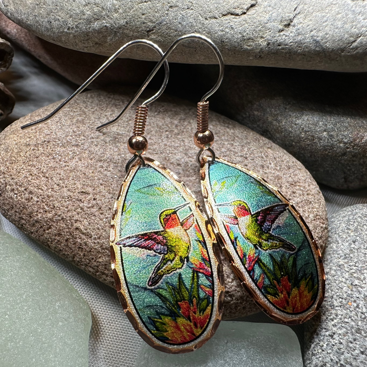 Summer Hummingbird Copper Earrings | Dangle Earrings | Wiccan Center