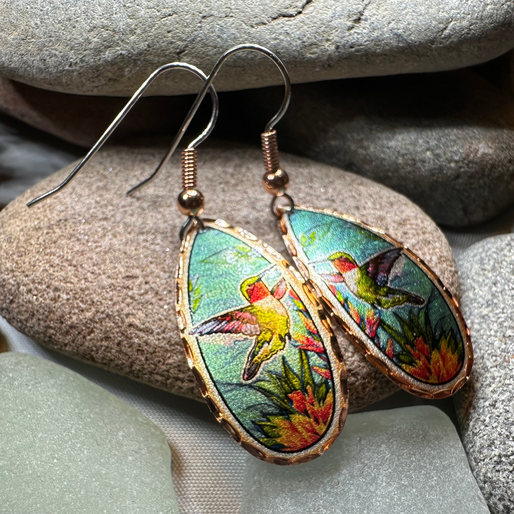 Summer Hummingbird Copper Earrings | Dangle Earrings | Wiccan Center