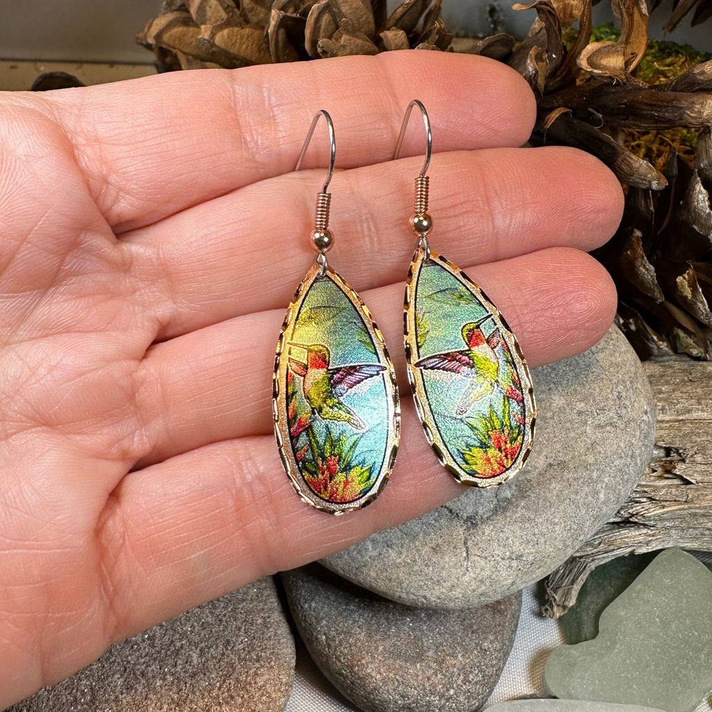 Summer Hummingbird Copper Earrings | Dangle Earrings | Wiccan Center
