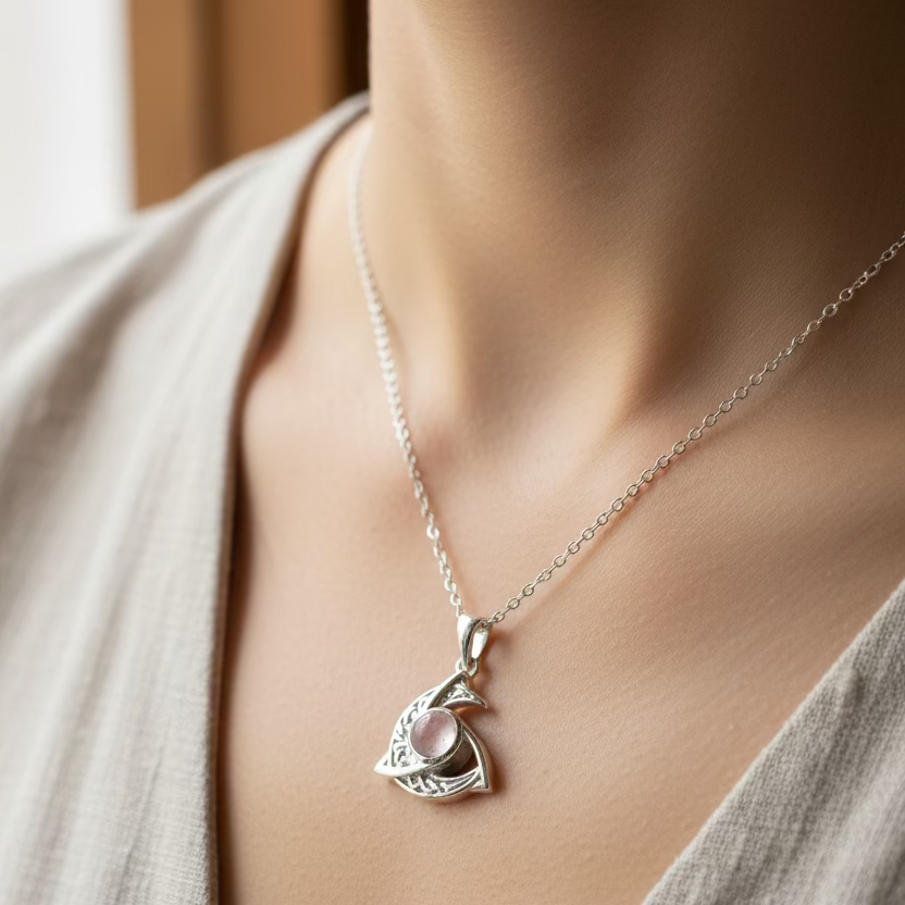 Evie Celtic Crescent Moon Necklace in Sterling Silver | Pendant | Wiccan Center