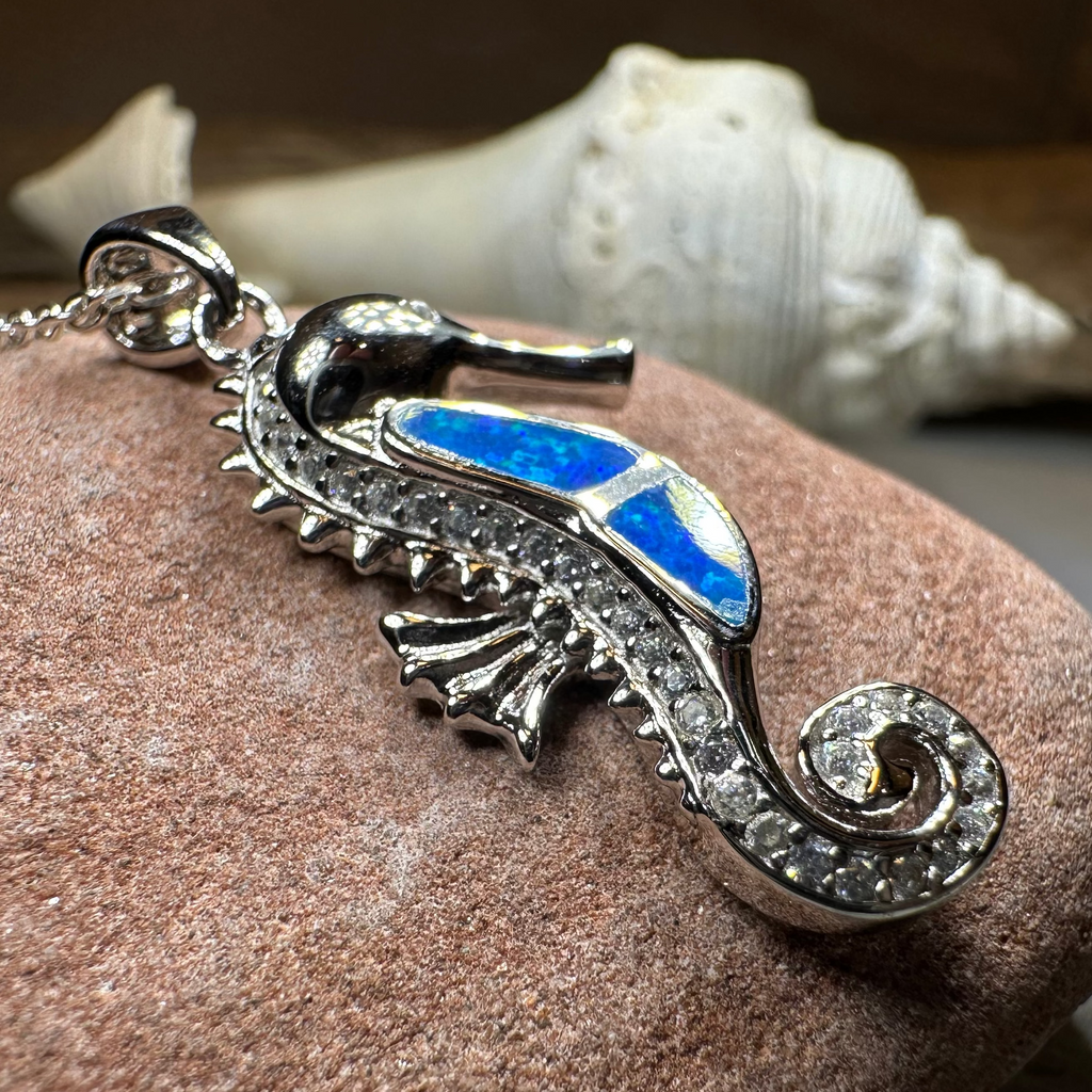 Blue Opal Seahorse Necklace | Pendant | Wiccan Center