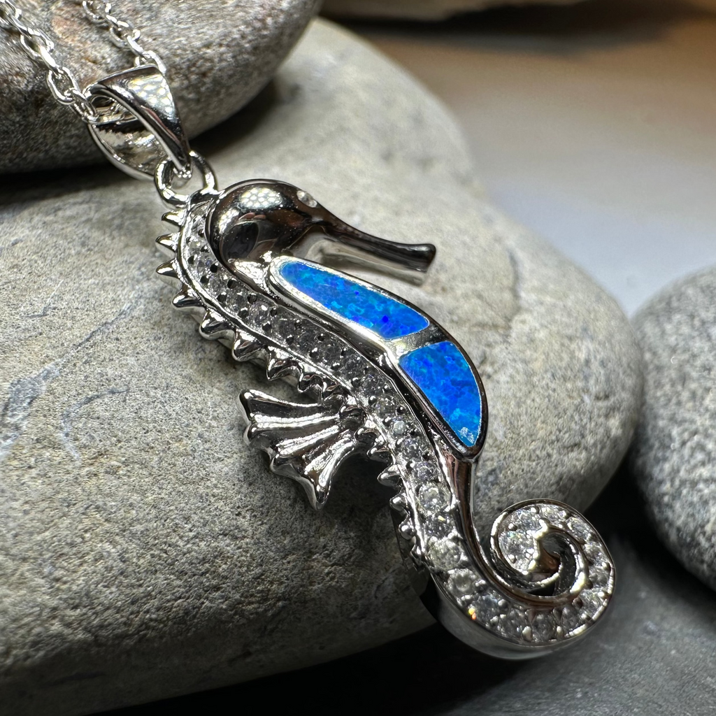Blue Opal Seahorse Necklace | Pendant | Wiccan Center